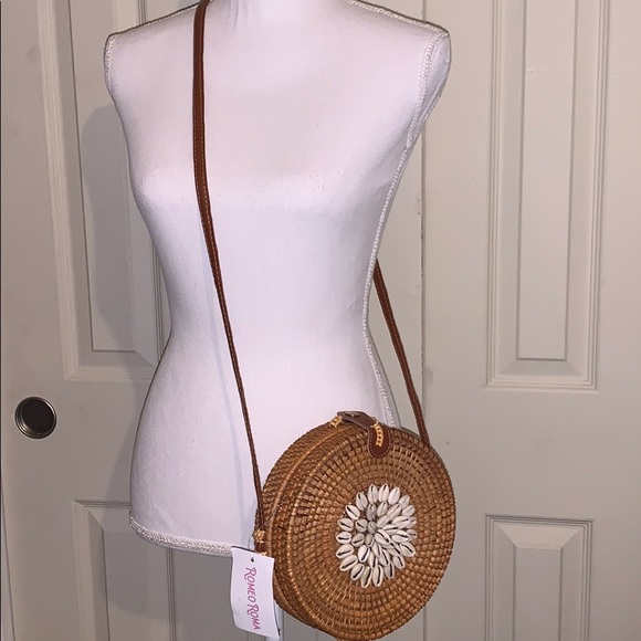 Handbags - NWT Rattan, Ata grass Crossbody adorn with shells
